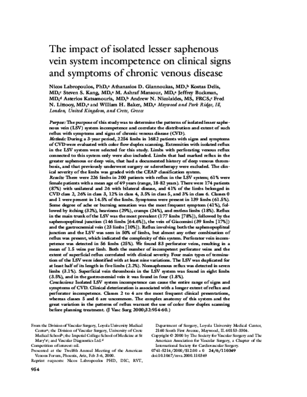 (PDF) The impact of isolated lesser saphenous vein system incompetence ...