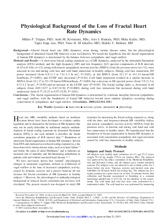 (PDF) Physiological Background of the Loss of Fractal Heart Rate Dynamics