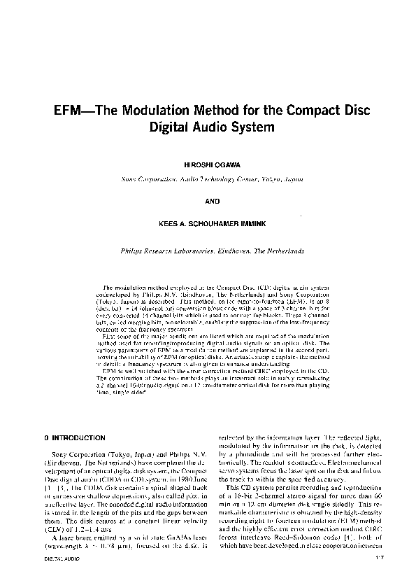 (PDF) EFMThe Modulation Method for the Compact Disc Digital Audio System kees immink