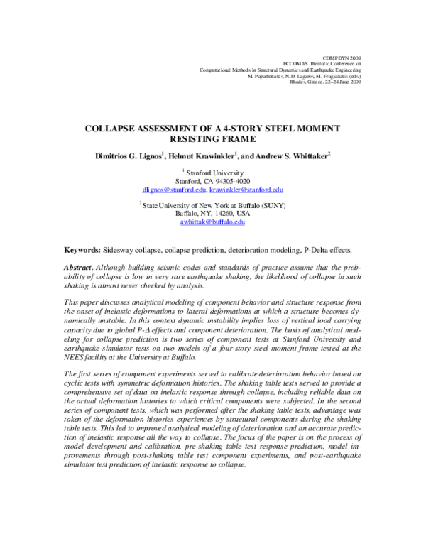(PDF) Collapse assessment of a 4-story steel moment resisting frame