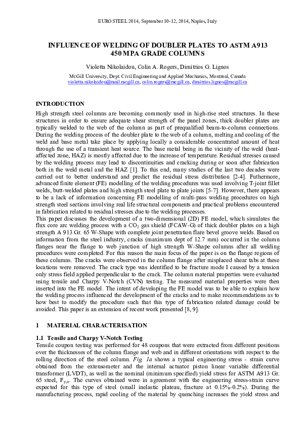 (PDF) Influence of Welding of Doubler Plates to ASTM A913 450MPa Grade ...