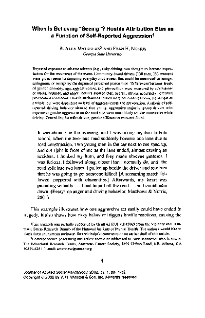 (PDF) When Is Believing "Seeing"? Hostile Attribution Bias as a ...