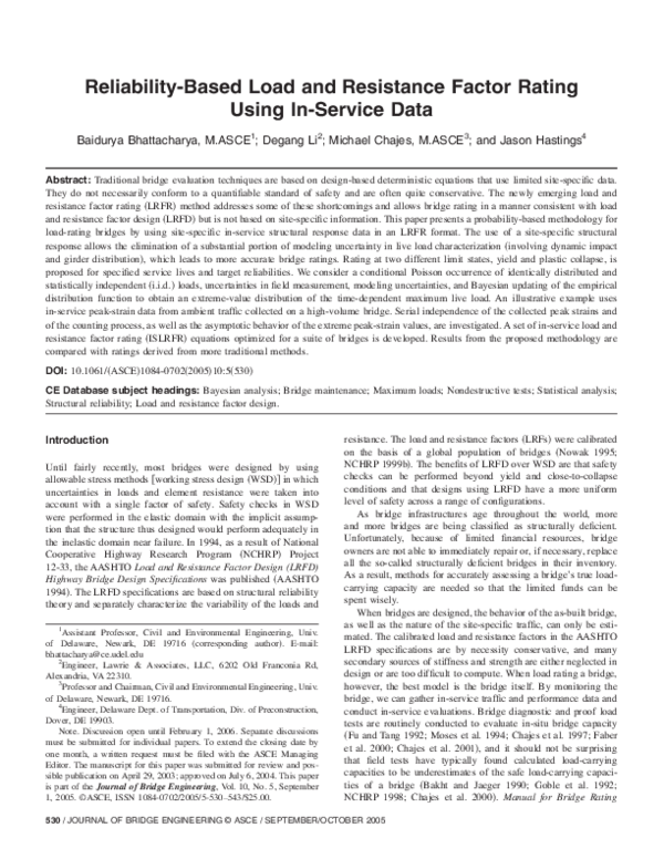 (PDF) ReliabilityBased Load and Resistance Factor Rating Using In