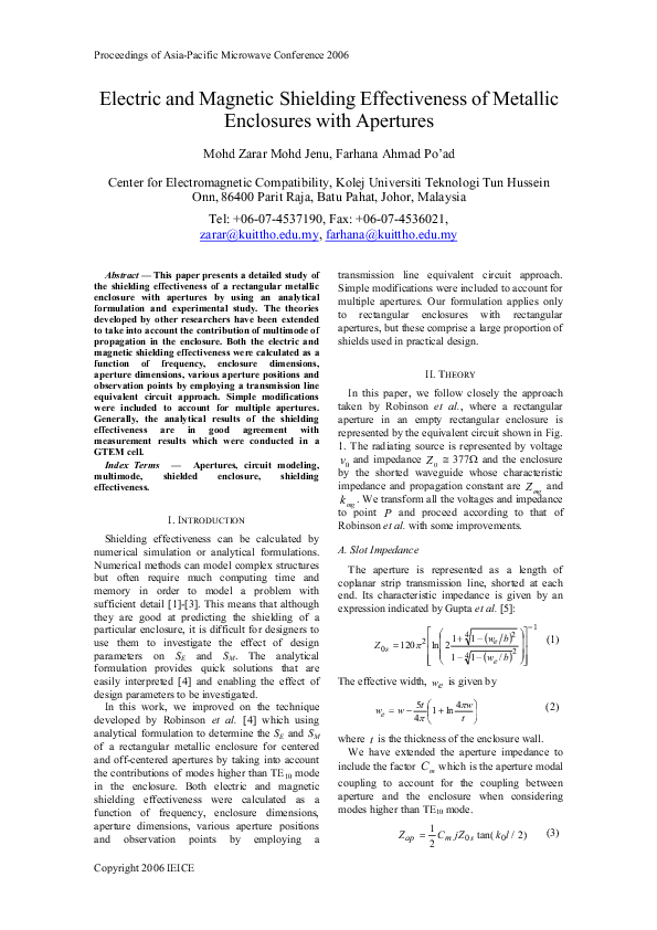 (PDF) Electric and magnetic shielding effectiveness of metallic ...