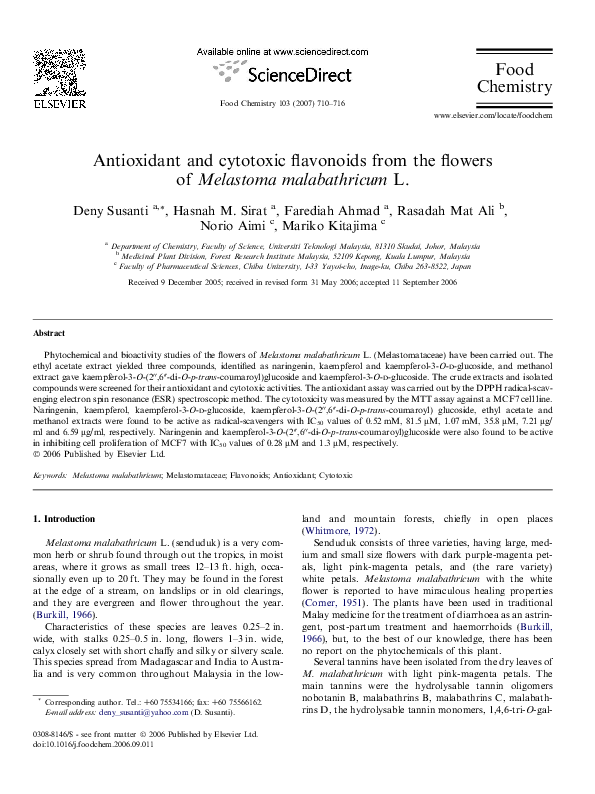 (PDF) Antioxidant and cytotoxic flavonoids from the flowers of ...