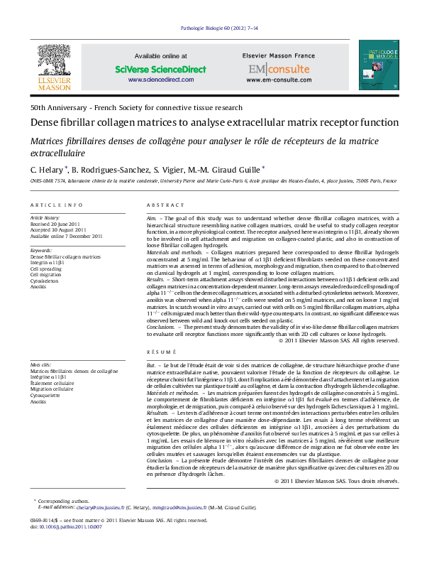  PDF Dense Fibrillar Collagen Matrices To Analyse Extracellular Matrix