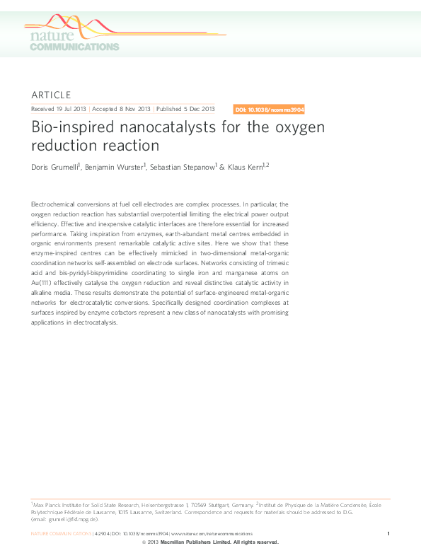 (PDF) Bio-inspired nanocatalysts for the oxygen reduction reaction