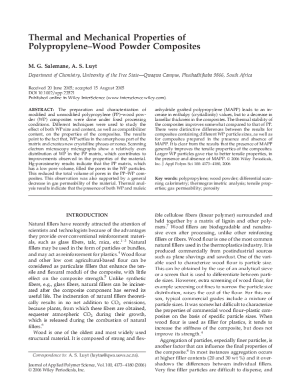 (PDF) Thermal and mechanical properties of polypropylene–wood powder ...