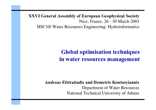 (PDF) Global optimisation techniques in water resources management