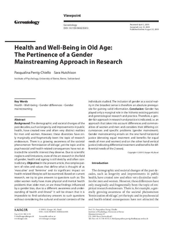(PDF) Health and Well-Being in Old Age: The Pertinence of a Gender ...