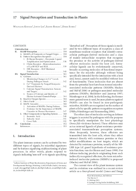 (PDF) Signal Perception and Transduction in Plants Wolfgang Knogge