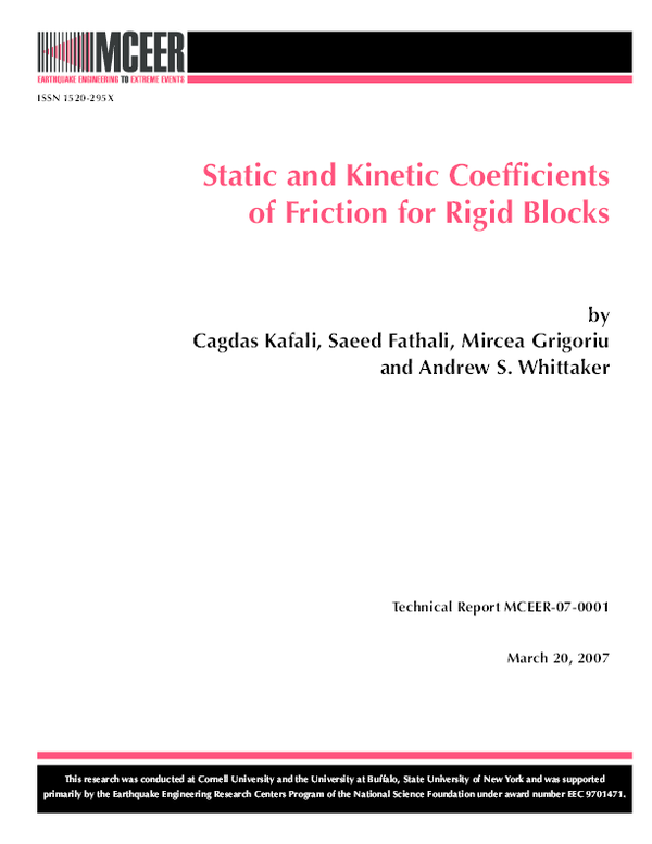 (PDF) Static and kinetic coefficients of friction for rigid blocks