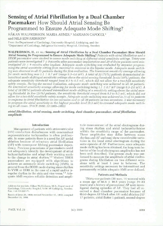(PDF) Sensing of atrial fibrillation by a dual chamber pacemaker: how ...