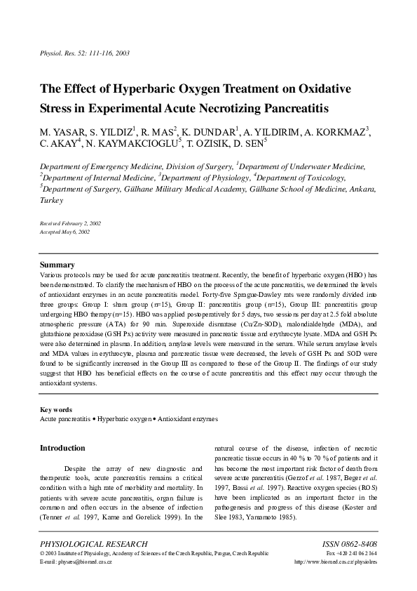 (PDF) The effect of hyperbaric oxygen treatment on oxidative stress in ...