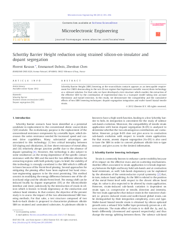 (PDF) Schottky Barrier Height reduction using strained silicon-on ...