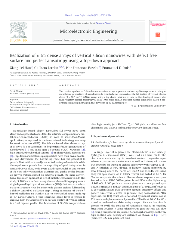(PDF) Realization of ultra dense arrays of vertical silicon nanowires ...