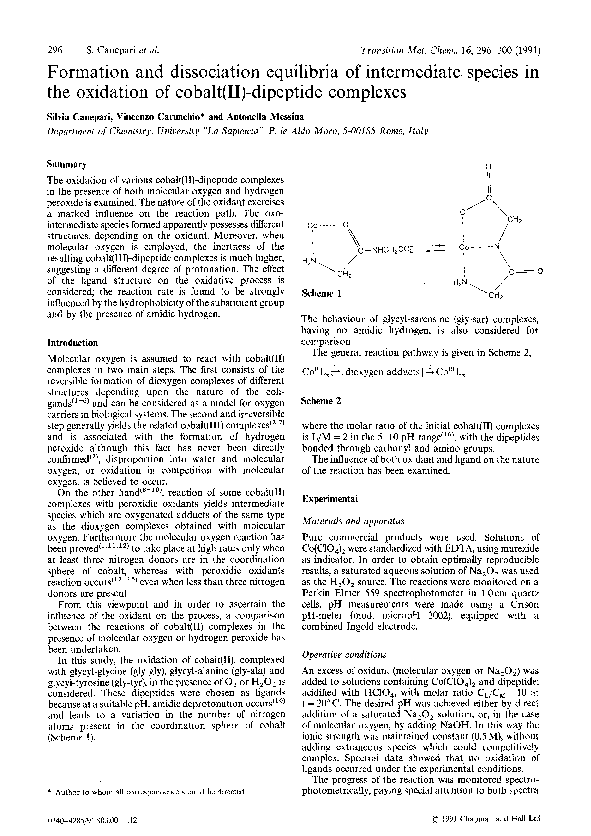 (PDF) Formation and dissociation equilibria of intermediate species in ...