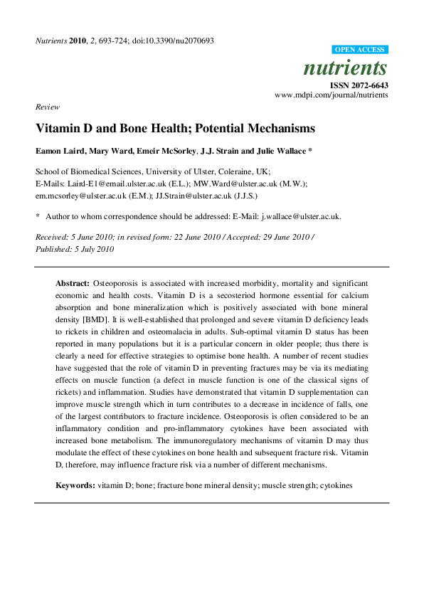 (PDF) Vitamin D and Bone Health; Potential Mechanisms Mary Ward