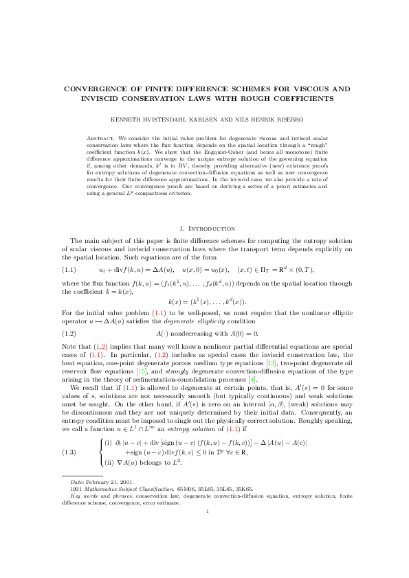 (PDF) CONVERGENCE OF FINITE DIFFERENCE SCHEMES FOR VISCOUS AND INVISCID ...