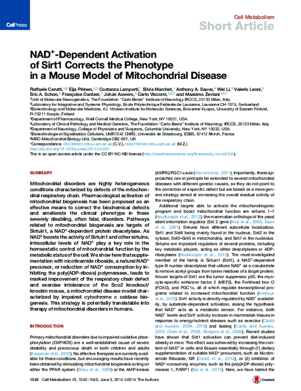 (PDF) NAD(+)-dependent activation of Sirt1 corrects the phenotype in a ...