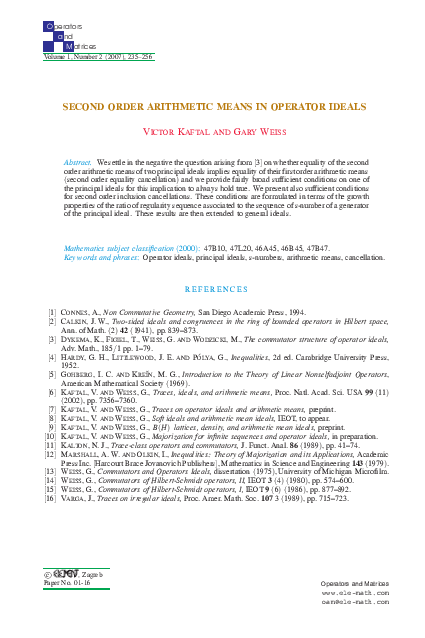 (PDF) Second order arithmetic means in operator ideals