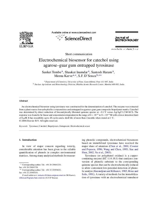 (PDF) Electrochemical biosensor for catechol using agarose–guar gum ...