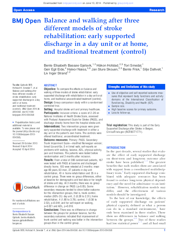 (PDF) Balance and walking after three different models of stroke ...