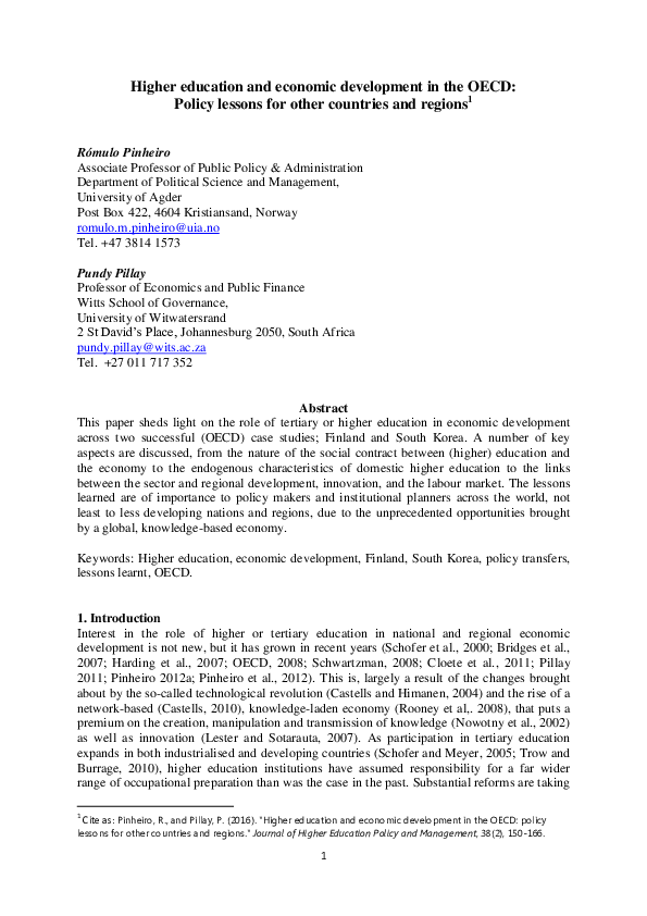 (PDF) Higher education and economic development in the OECD: Policy ...