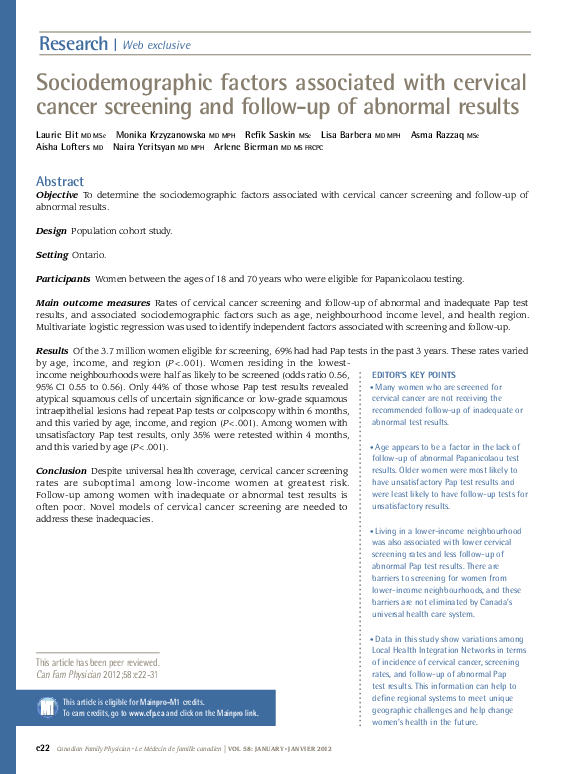 (PDF) Sociodemographic factors associated with cervical cancer ...