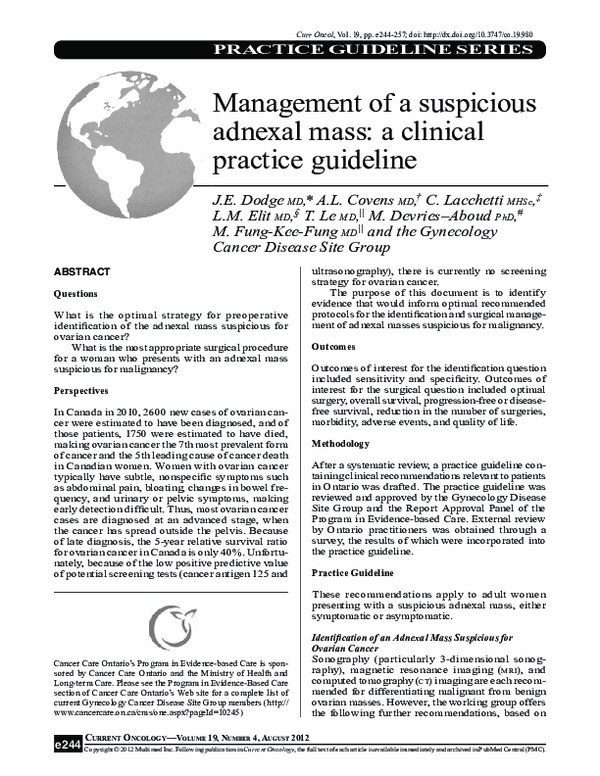 (PDF) Management of a suspicious adnexal mass a clinical practice