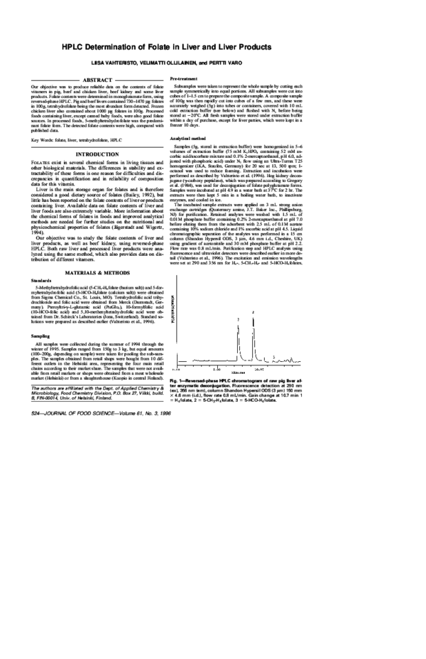(PDF) HPLC Determination of Folate in Liver and Liver Products