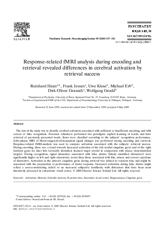 (PDF) Response-related fMRI analysis during encoding and retrieval ...
