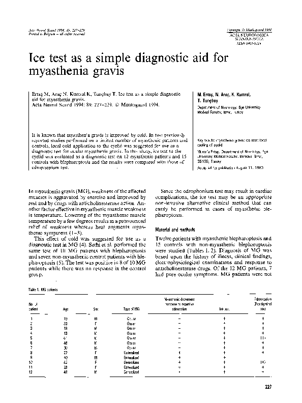 (PDF) Ice test as a simple diagnostic aid for myasthenia gravis