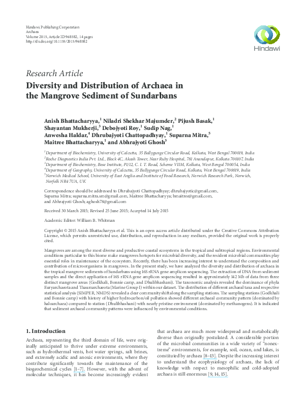 (PDF) Diversity and Distribution of Archaea in the Mangrove Sediment of ...