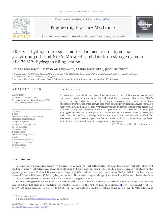 (PDF) Effects of hydrogen pressure and test frequency on fatigue crack ...