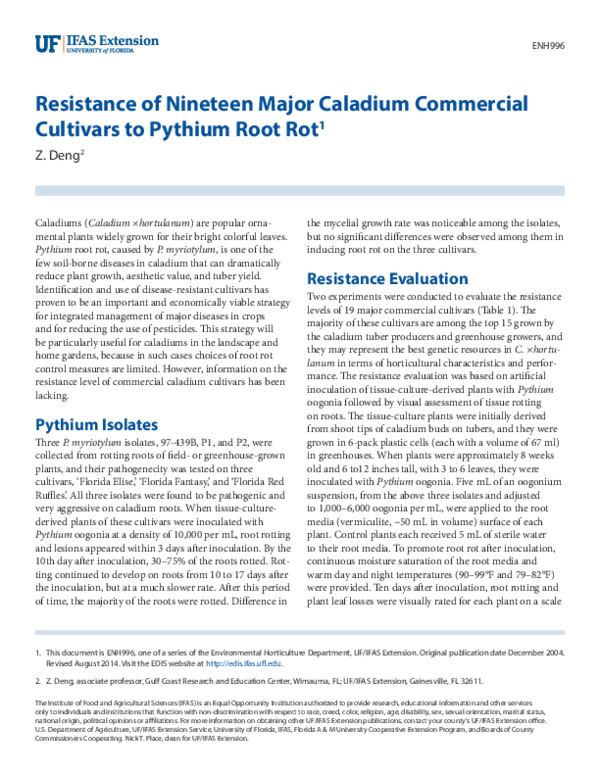 (PDF) Resistance of Nineteen Major Caladium Commercial Cultivars to ...
