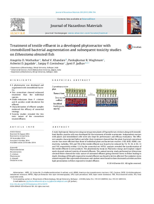 (PDF) Treatment of textile effluent in a developed phytoreactor with ...
