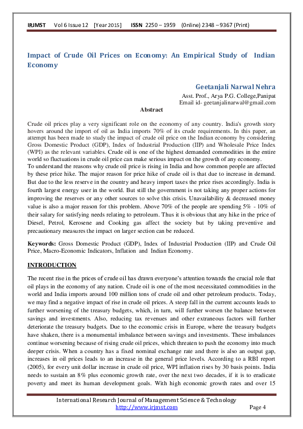 (PDF) Impact of Crude Oil Prices on Economy: An Empirical Study of ...