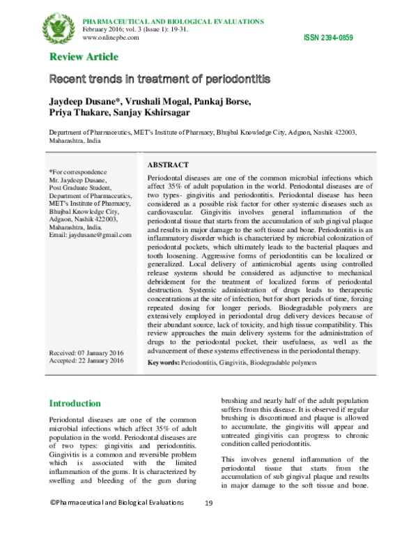 (PDF) Recent trends in treatment of periodontitis
