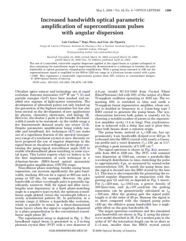 (PDF) Increased bandwidth optical parametric amplification of ...