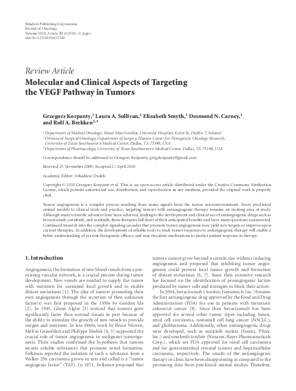 (PDF) Molecular and clinical aspects of targeting the VEGF pathway in ...