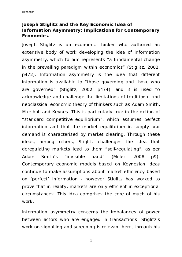 (DOC) Joseph Stiglitz and the Key Economic Idea of Information