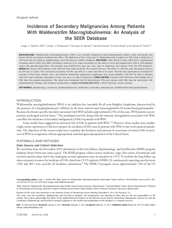 (PDF) Incidence of secondary malignancies among patients with ...