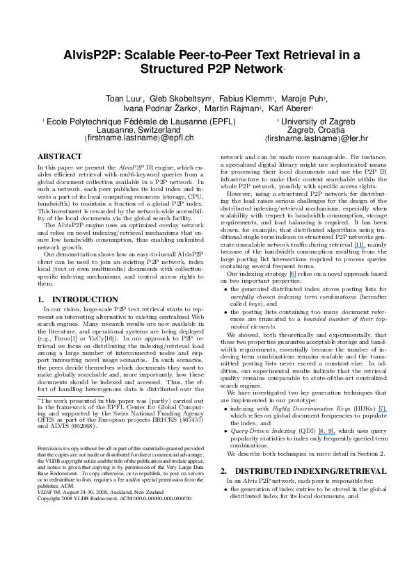 (PDF) AlvisP2P: scalable peer-to-peer text retrieval in a structured ...