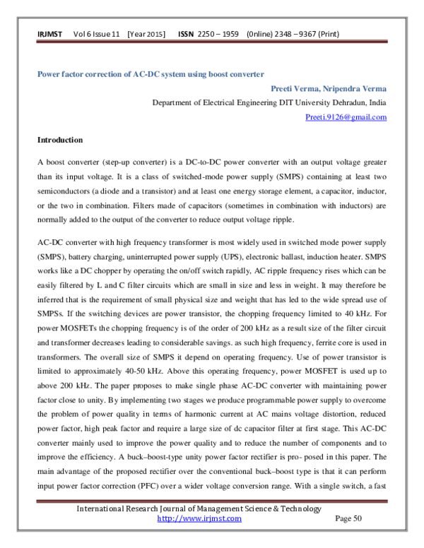 (PDF) Power factor correction of ACDC system using boost converter