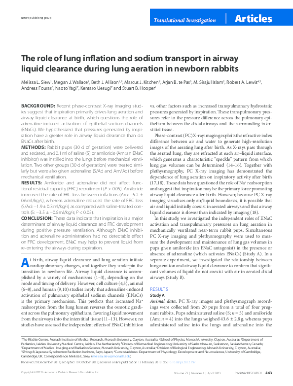 (PDF) The role of lung inflation and sodium transport in airway liquid clearance during lung
