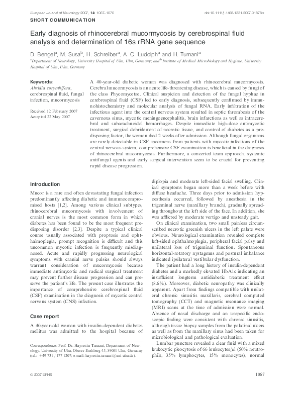 (PDF) Early diagnosis of rhinocerebral mucormycosis by cerebrospinal ...