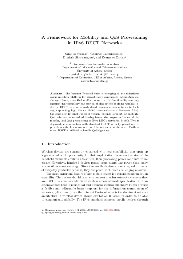 (PDF) A Framework for Mobility and QoS Provisioning in IPv6 DECT Networks