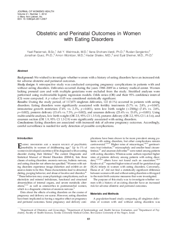 (PDF) Obstetric and Perinatal Outcomes in Women with Eating Disorders