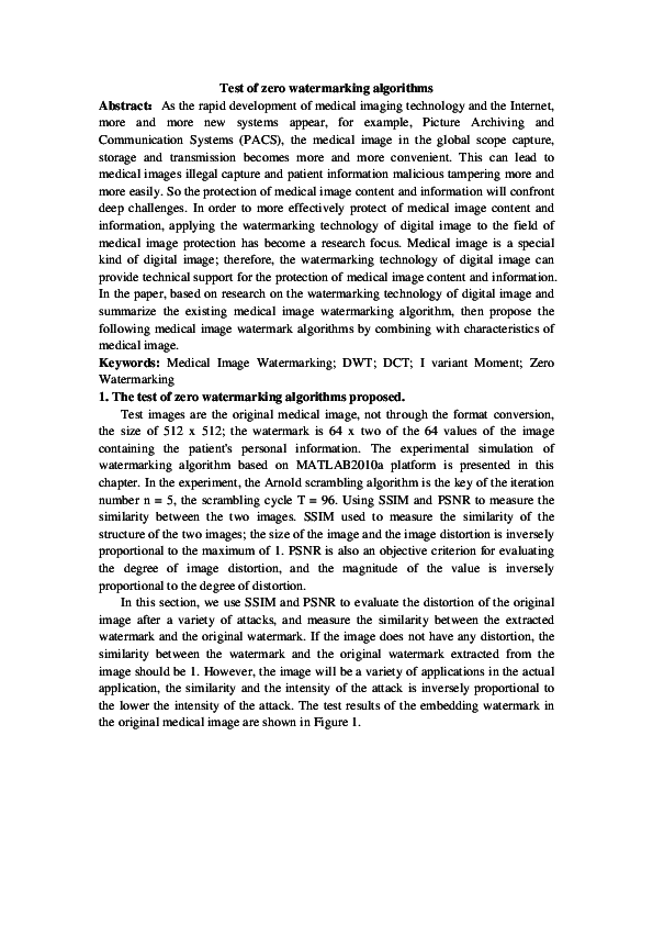 (PDF) Test of zero watermarking algorithms